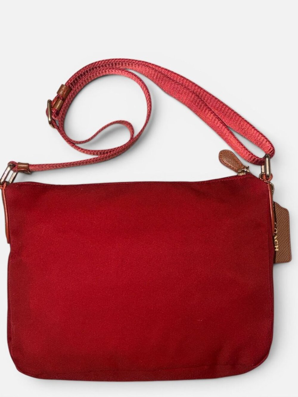Coach Sawyer Crossbody F37239 Red Poly Twill Saddle Leather Trim Convertible Bag - Picture 5 of 9